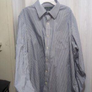 Lauren Ralph Lauren Classic Fit Blue Striped Shirt Mens 17.5 36/37 Long Sleeve